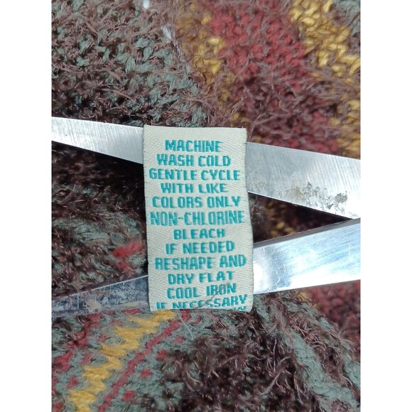 Vtg Rockin'C Southwestern Fuzzy Funky Geometric Brown Sweater Brown Fringed XL - Picture 8 of 8